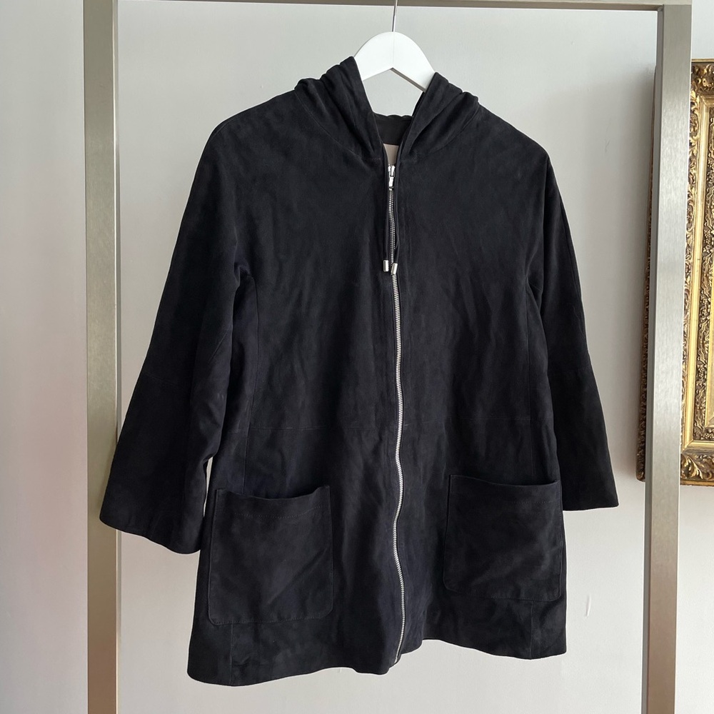 Georges Rech Black Suede Goatskin Hooded Zip-Up Jacket